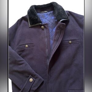 V2 By Versace Men Black Wool/cashmere Coat Leather Trim Fur Collar Size 44 Italy